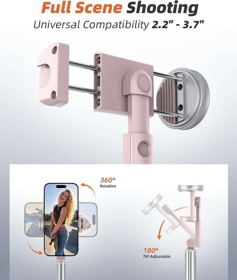 Vimose 62" Phone Tripod & Selfie Stick, Tripod for iPhone with Remote, All-in-1 Cell Phone Stand, Portable, Extendable Stand for Selfies Video Recording Vlog, Compatible with iPhone Android (Pink) - Image 5